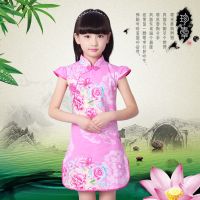 儿童装女童中大童装旗袍裙唐装连衣裙97棉短袖夏季舞蹈服表演服潮 白色 016粉色旗袍 100