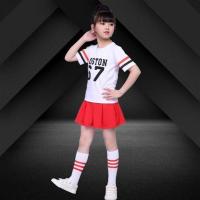 六一儿童表演服女童拉拉队服幼儿舞蹈服春季运动会啦啦操演出服装 白色上衣黑字+红色裙子 100cm
