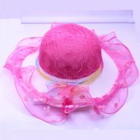 【儿童帽子女】 夏季韩版潮草帽防晒遮阳沙滩帽蝴蝶结款女童帽子【3月6日发完】 A1831波浪纱边玫红色