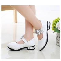 儿童女舞蹈白色皮鞋带跟表演婚礼花童公主小童中大童黑单鞋高跟鞋 S616白色 27码/内长16.5cm