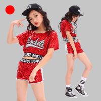 元旦儿童服装女童爵士舞蹈幼儿园女孩嘻哈街舞套装演出表演衣服 字母红色 110