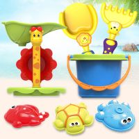 浴室洗澡玩沙挖沙漏花洒戏水工具宝宝儿童沙滩玩具套装大号2-6岁 桶+铲+漏+耙+鱼乌章(7件套)