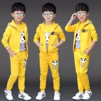 童装男童春装套装三件套2021新款4儿童春秋季5小男孩6运动衣服7岁[3月3日发完] 熊猫三件套 黄色 偏胖拍大一码标语