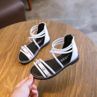 夏季韩版童鞋女童罗马凉鞋高帮儿童沙滩鞋平底学生小公主宝宝鞋子 白色 21码内长13.5cm