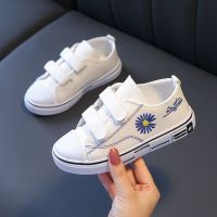新款儿童帆布鞋男女童休闲鞋宝宝鞋子女童板鞋单鞋学生小白鞋潮 菊花白色 27码/内长16.5cm