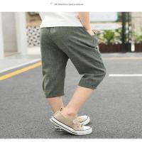 男童短裤夏装2019新款儿童七分裤裤子中大童童装棉麻中裤薄款夏季 绿色中裤 130cm