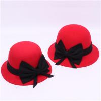 韩版儿童毛呢帽秋冬季女童宽檐礼帽宝宝盆帽母女款蝴蝶结渔夫帽潮 大红 儿童款:建议3-9岁