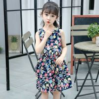 2019夏季碎花裙新款中大童纯棉背心裙韩版女童公主连衣裙公主童裙 藏青色 藏青碎花 100 身高90-100cm