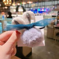 新款女童头绳时尚扎马尾发绳毛绒兔耳朵小发圈发绳韩国可爱发饰 灰色绢纱小兔发圈1个