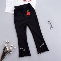新品时尚女童喇叭裤春秋季儿童喇叭裤弹力女童修身裤九分裤女孩潮 黑色(蝴蝶结喇叭裤) 90码建议身高85CM