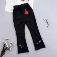 新品时尚女童喇叭裤春秋季儿童喇叭裤弹力女童修身裤九分裤女孩潮 黑色(蝴蝶结喇叭裤) 90码建议身高85CM