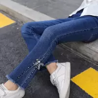 女童牛仔裤5岁女孩6童装7春季外穿8春秋修身10喇叭裤儿童裤子春款 蓝色 [30-6钉珠喇叭裤] 110