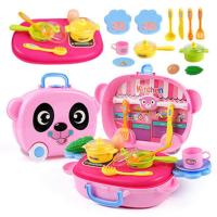 [热卖]儿童电动洗碗机过家家厨房厨具男孩女孩收纳小孩玩具 欢乐厨房熊猫旅行箱15件套