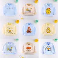 婴儿三层保暖上衣秋冬款0-3岁新生儿打底衣长袖纯棉内衣宝宝秋衣 男宝宝一件装随机发 59 cm(0-10斤,0-3月)