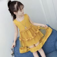 女童夏装儿童装裙子宝宝2021春夏新款背心公主连衣裙小孩夏天衣服 1191黄色 100码 (建议身高95cm左右)