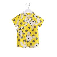 婴儿连体衣夏季和尚服短袖薄款纯棉0到3个月新生儿衣服宝宝内睡衣 黄小兔 59码(建议52-59cm)