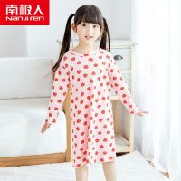 女童长袖睡裙纯棉睡衣夏季宝宝薄款家居服中大儿童公主长裙 满印草莓 110