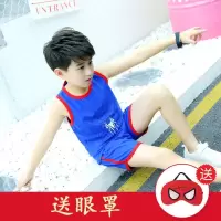 童装男童背心套装2020新款纯棉儿童夏季蜘蛛侠动漫无袖短裤两件套 蓝色蜘蛛侠背心套装 150