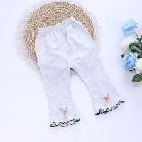 女童打底裤外穿纯棉七分裤2019新款宝宝薄款洋气喇叭裤子 灰色蝴蝶结 L[适合1-1.5岁宝宝]