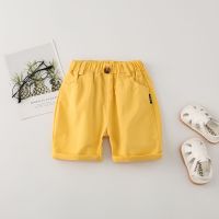 新款儿童短裤男童女童纯棉休闲中裤宝宝薄款热裤中小童宽松五分裤 姜黄色(中裤) 一粒扣 80 适合70-80身高