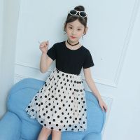 童装女童裙子2021新款网纱连衣裙韩版拼接款中大童波点儿童公主裙 黑色 100 建议身高90-100cm左右