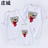 亲子装短袖T恤春夏装全家装20年新款潮母女装一家三口家庭芝麻街 白色 90cm