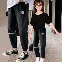 女童牛仔棉裤秋冬季新款中大童加厚一体绒宝宝小女孩儿童棉裤子潮 小雏菊黑色---长裤 第一次洗褪色 100 建议身高1米