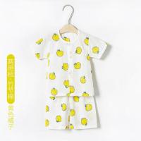 2020新款儿童家居服夏季男女童睡衣纯棉短袖套装薄款婴幼儿空调服 黄色橘子 70(建议身高65-75)可开档
