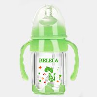 婴儿玻璃奶瓶防摔新生儿宽口径防胀气宝宝儿童吸管奶瓶喂奶神器 双层防摔150ML [绿色]