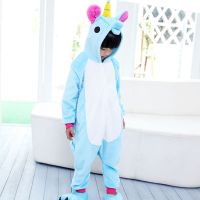 恐龙连体睡衣儿童宝宝动物可爱珊瑚绒女童加厚春秋冬男孩卡通衣服 蓝天马 连帽 130高125-135(无鞋)