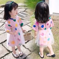 女宝宝夏装连衣裙女童短袖公主裙女孩洋气裙子儿童T恤纱裙上衣潮 紫粉色 80 建议身高70-80cm