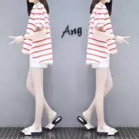 哺乳衣套装外出夏季时尚辣妈款短袖条纹喂乳哺乳期喂奶衣服两件套 0088红色【不可哺乳】 M