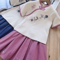 女童夏季汉服套装2020新款中国风古装小学生小女孩中小童汉服裙子 紫色 夏季短袖 100 适合90CM左右身高