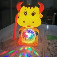 牛年春节元宵儿童手提发光音乐灯笼春节儿童玩具发光灯笼牵绳玩具 黄色一个