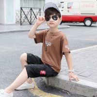 童装男童夏装短袖套装中大童夏季2020新款儿童两件套男孩韩版潮衣 咖啡色 短袖套装 110 码(身高95-105cm)