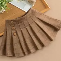 女童裙子春秋洋气加绒半身裙新款短裙百褶裙百搭打底裙学生公主裙 百褶裙薄款卡其灰 110 建议身高100cm左右