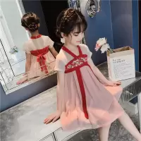女童旗袍连衣裙夏季2019新款中国风汉服女孩中长款洋气裙子中长款 中国红[超仙汉服旗袍] 160
