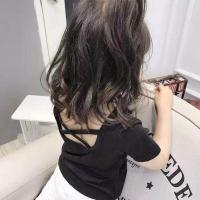 童装女童短袖T恤纯色 2019夏季新款女宝宝圆领后背交叉上衣打底衫 黑色 100