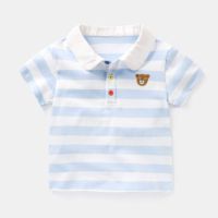 婴儿短袖polo衫 男童衣服翻领条纹短袖T恤装小童男女装宝宝1-4岁 天蓝色 +白条 80 适合身高75-85厘米