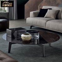 众耐 北欧大理石茶几简约设计师铁艺个性时尚轻奢圆形茶几