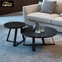 众耐 意式轻奢圆形岩板茶几客厅后现代大理石纹北欧边几桌子