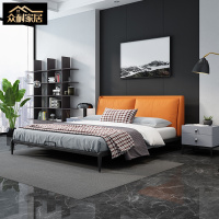 众耐意式真皮头层牛皮北欧双人床实木现代简约羽绒小户型婚床