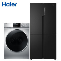 海尔 (Haier)481升双变频风冷无霜十字双开门冰箱+直驱变频滚筒洗衣机全自动洗烘一体微蒸汽除螨