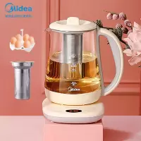 美的(Midea)养生壶 煮茶器煮茶壶 电水壶烧水壶花茶壶电热水壶 迷你玻璃热牛奶 带蛋架和滤网1.5L