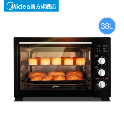 黑 美的电烤箱家用小型全自动烘焙多功能38L大容量台式蛋糕烤箱