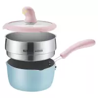 精灵蓝+辅食碗套装 苏泊尔(SUPOR)辅食锅小馋喵炊具蒸锅炒菜锅婴儿三件套煮牛奶锅小汤锅不粘锅煎锅平底锅煮面锅