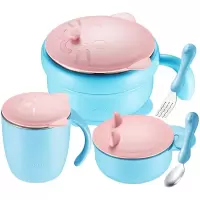 精灵蓝+保温碗套装 苏泊尔(SUPOR)辅食锅小馋喵炊具蒸锅炒菜锅婴儿三件套煮牛奶锅小汤锅不粘锅煎锅平底锅煮面锅