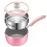 萌动粉+保温碗套装 苏泊尔(SUPOR)辅食锅小馋喵炊具蒸锅炒菜锅婴儿三件套煮牛奶锅小汤锅不粘锅煎锅平底锅煮面锅