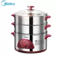 〖太空银〗 美的(Midea)网红时尚多功能锅不锈钢三层蒸锅大容量蒸笼蒸菜火锅电热锅电蒸锅铁锅10L电蒸锅