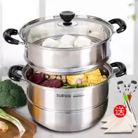 蒸锅+蒸布*3+碗碟夹*1 直径:28cm 苏泊尔蒸锅304不锈钢28大号二2多三层加厚电磁炉家用煤气灶蒸笼小